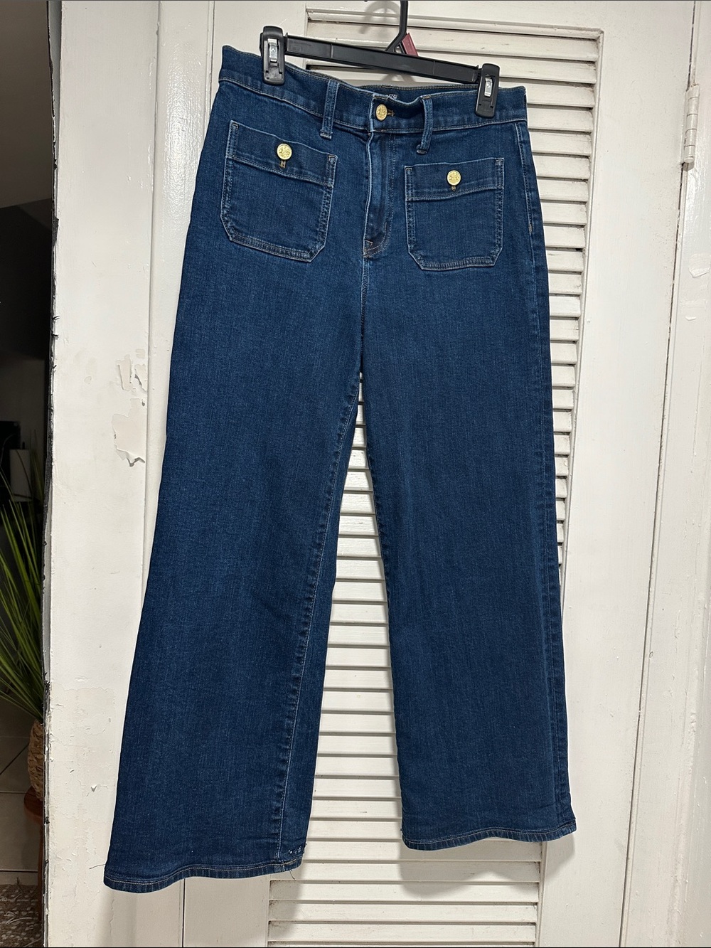 J. Crew Dark Blue Wide-Leg Jeans with Front Patch Pockets